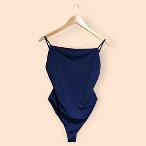 Bella Dahl Swim NEW Square Neck One Piece Swimsuit Navy Blue Women’s Large